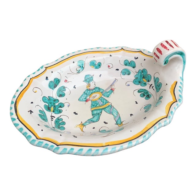 Vintage Grazia Deruta Hand-Painted Faience Lute Player Catchall For Sale