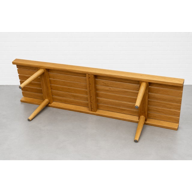 Mid Century Modern Styled Handmade Oak Slat Bench | Long Coffee Table For Sale - Image 9 of 11