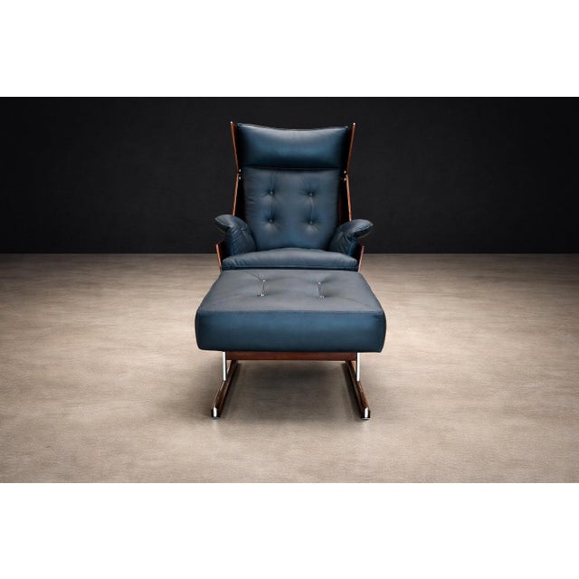 Brazilian Modern Armchair and Ottoman in Rosewood, Leather, and Metal, Jd Móveis, 1960s For Sale - Image 13 of 13