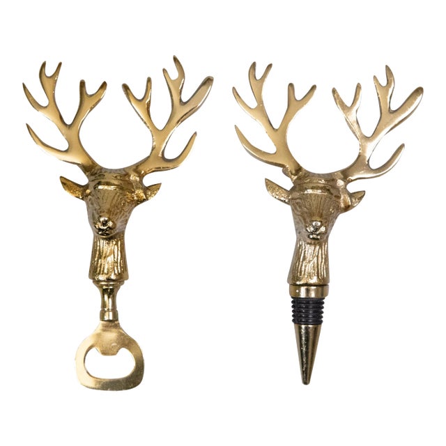 Vintage Reindeer Stag Barware Bottle Opener & Stopper - Set of 2 For Sale
