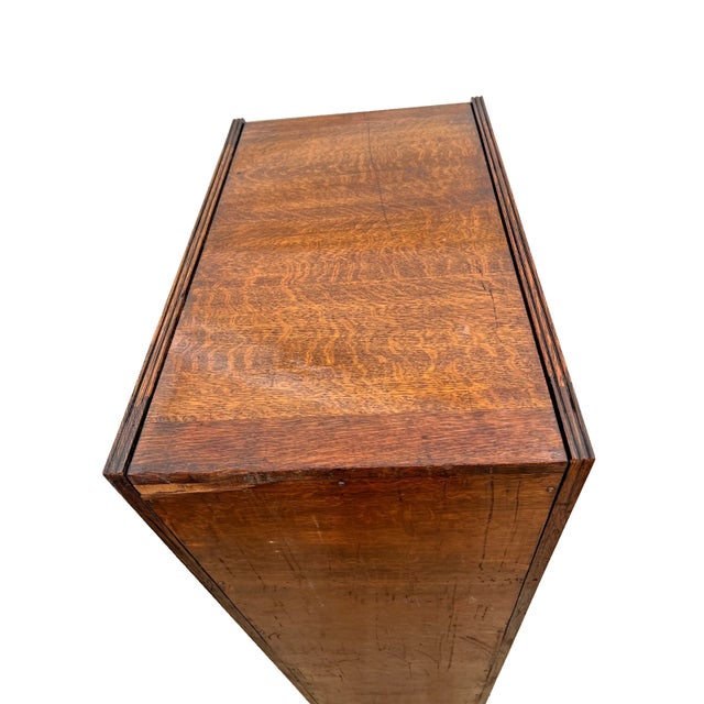 Antique Yawman and Erbe File Cabinet Four Drawers Quarter Sawn White Oak For Sale - Image 10 of 14