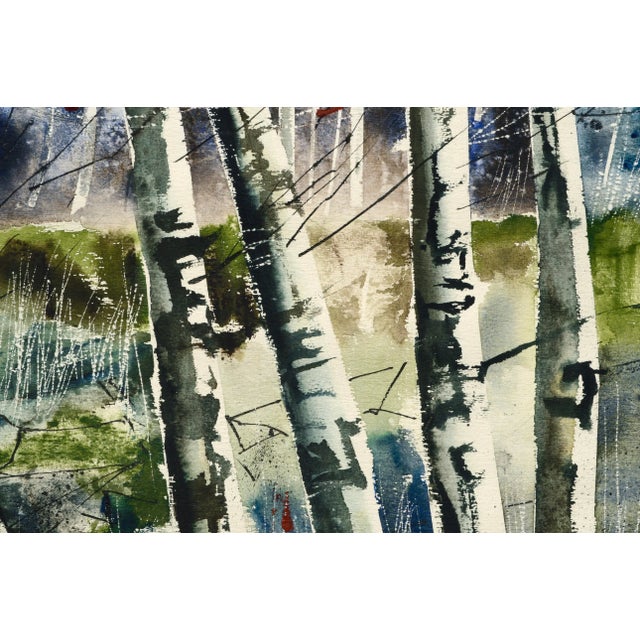 Late 20th Century "Birch Trees" Impressionist Watercolor Landscape by John Salminen Circa 1980s-1990s For Sale - Image 5 of 9
