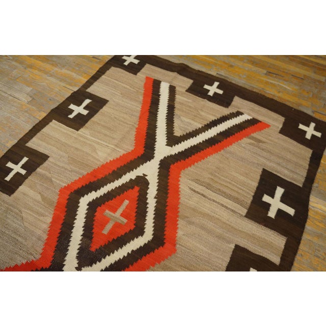 1920s Gray Lozenge Crossing Antique American Navajo Rug 4'9" X 7'3" Flatweave Wool Carpet For Sale - Image 12 of 16