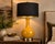 Mid-Century Modern Late 20th Century Mustard Ceramic Gourd Table Lamps With Black & Gold Drum Shades - a Pair For Sale - Image 3 of 4