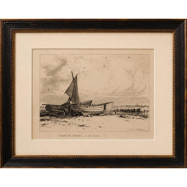 Antique great yarmouth fishing boats maritime etching by e.w. Cooke, 1828 original antique maritime etching by the...