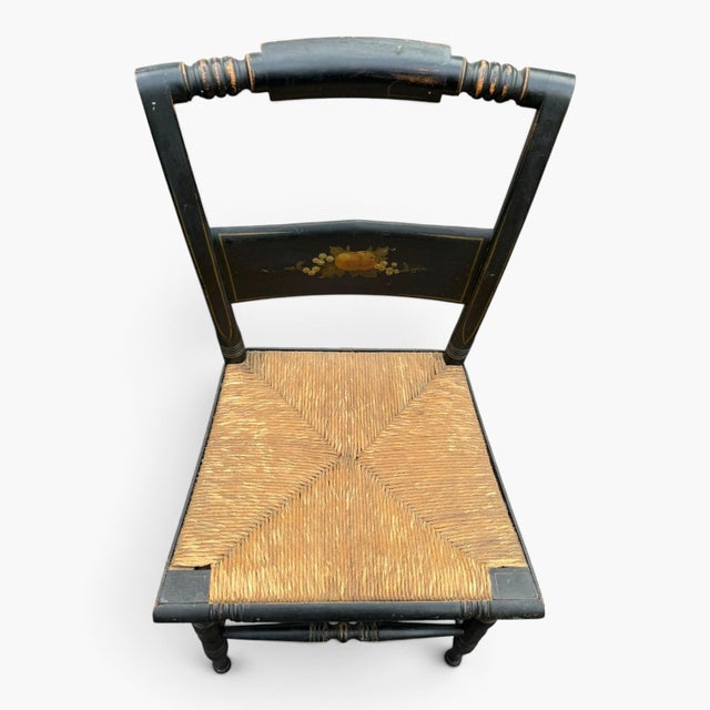 Early 19th Century Attributed Hitchcock Side Chair — Antique Painted Rush Seat For Sale - Image 6 of 15