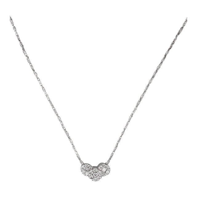 0.23ctw Diamond 3-Cluster Pendant Necklace 14k White Gold 18" Bar Links For Sale