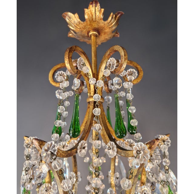 1940s Italian Rococo Revival Crystal Chandelier With Emerald Green Drops 6 Lights For Sale - Image 12 of 13