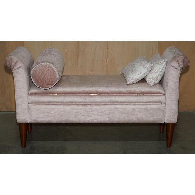 Crushed Velour Window Seat Bench with Internal Storage For Sale - Image 14 of 16