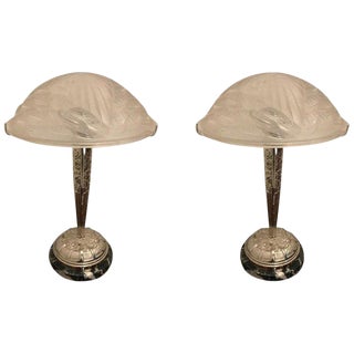 Schneider French Art Deco Geometric Table Lamps - a Pair For Sale