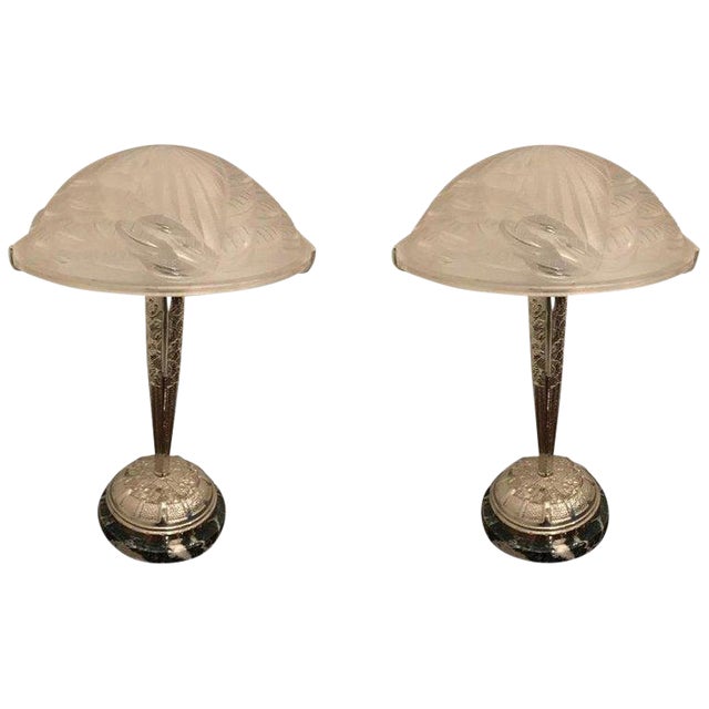 Schneider French Art Deco Geometric Table Lamps - a Pair For Sale