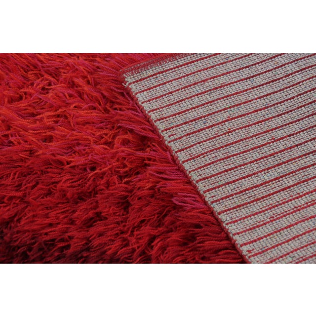 Textile Vintage Swedish Rya Rug With Crimson Red Geometric Grid - Rug & Kilim For Sale - Image 7 of 9