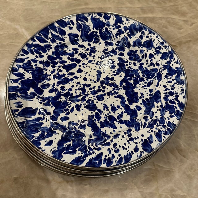 Spongeware Tin Plates Chargers, S/6 For Sale - Image 4 of 6