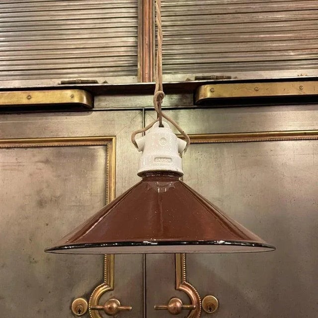 1920s Industrial Brown Enamel Cone Factory Pendant Light For Sale - Image 4 of 10