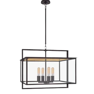 Ian K. Fowler for Visual Comfort Signature Halle Wide Hanging Lantern in Aged Iron with Clear Glass