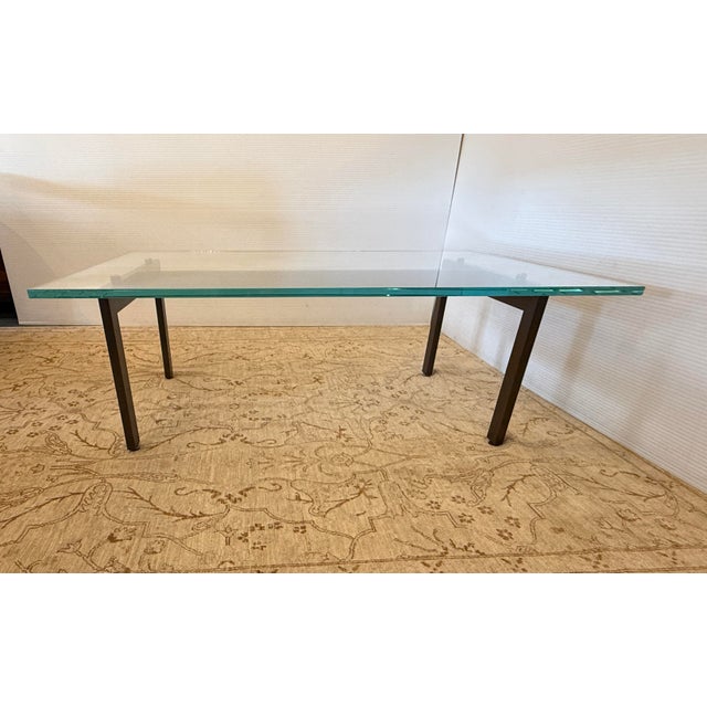 Contemporary Burnished Brass Metal With Glass Top Coffee Table For Sale - Image 3 of 12
