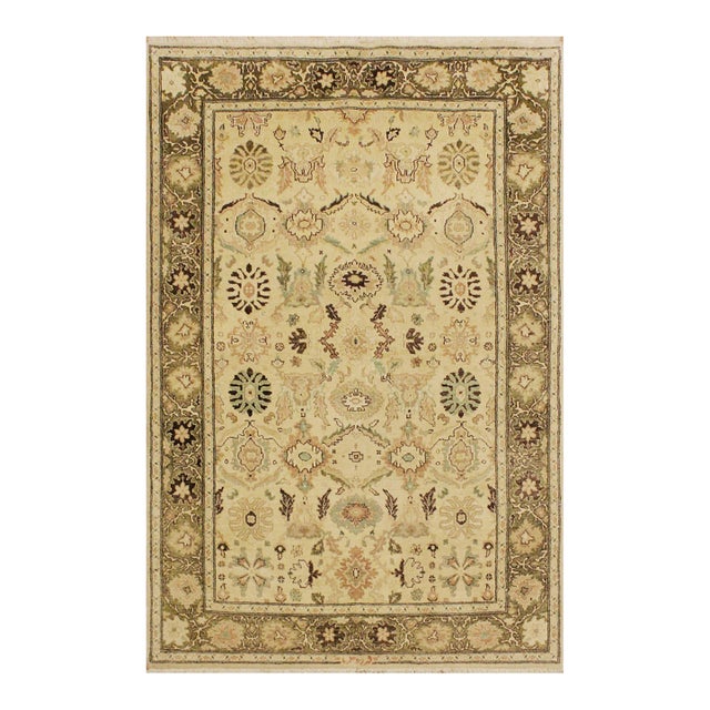 Boho Chic Beige/Green Wool Rug - 4'2'' X 5'11'' For Sale