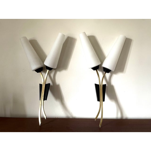 Large Vintage Double Wall Lights from Arlus, 1950s, Set of 2 For Sale - Image 9 of 9