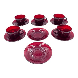 1930's Baltic Royal Ruby by Anchor Hocking Cup & Saucer 12pc Set For Sale