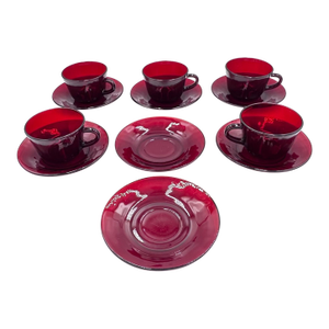 1930's Baltic Royal Ruby by Anchor Hocking Cup & Saucer 12pc Set