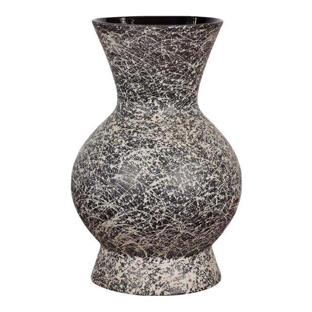 Prem Collection Artisan Made Black & White Vase with Dripping Décor For Sale