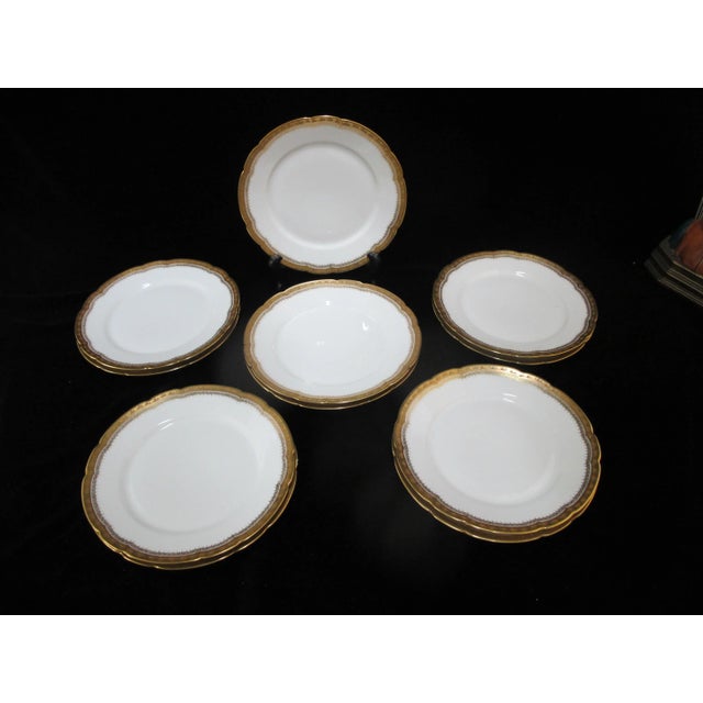 Limoges France J Pouyat Gold Rim Pink Garland Scalloped 8.5" Plate Set