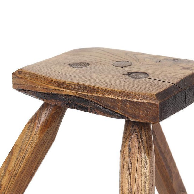 Brutalist Rustic Wabi Sabi Oak Stool For Sale - Image 4 of 8