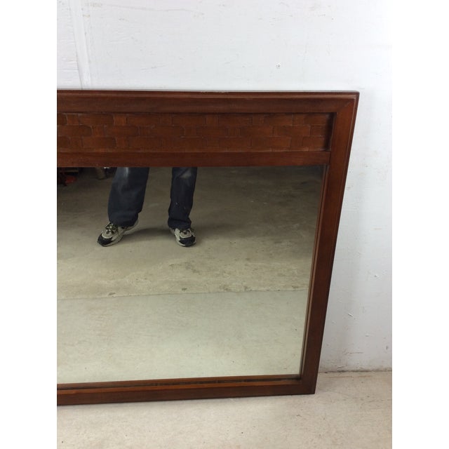 Mid Century Modern Long Rectangular Wall Mirror With Basket Weave Detail on Top Frame For Sale In Philadelphia - Image 6 of 9