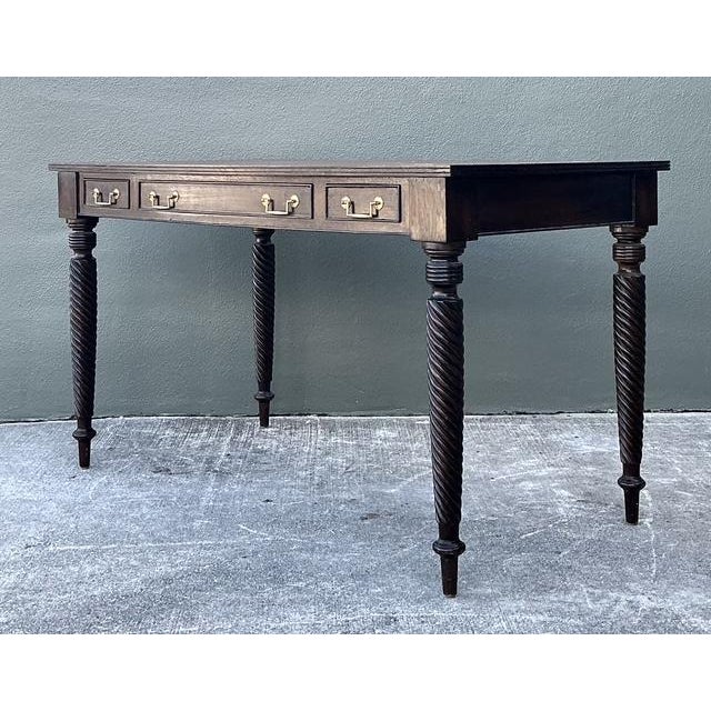 Vintage British Colonial Leather Top Writing Desk For Sale - Image 9 of 12
