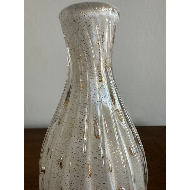 Glass Barbini Attributed Murano Glass Controlled Bubble Vase White Gold Fleck For Sale - Image 7 of 9