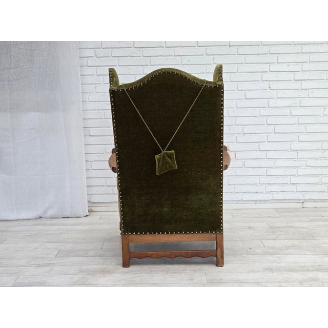 Vintage Danish Wingback Lounge Chair in Furniture Velour and Oak, 1960s For Sale - Image 6 of 18