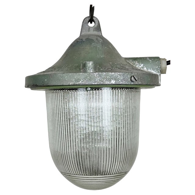 Industrial Green Bunker Ceiling Light from Polam Gdansk, 1960s For Sale