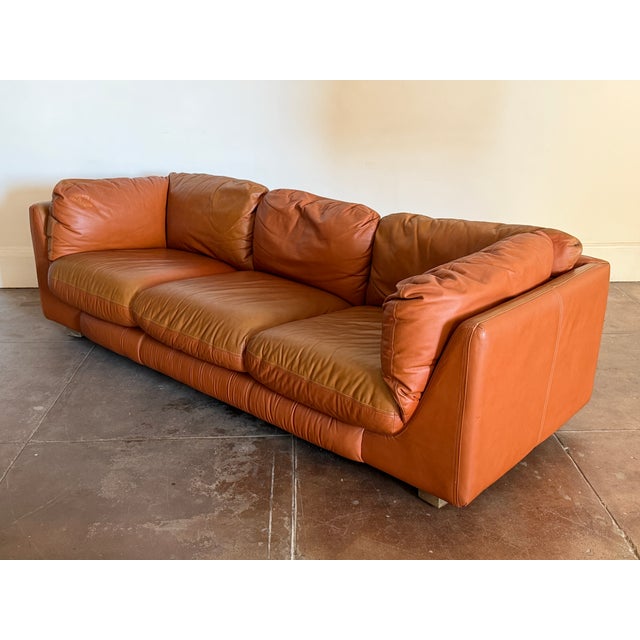 Vintage 1970's Cognac Leather Sofa For Sale - Image 18 of 18