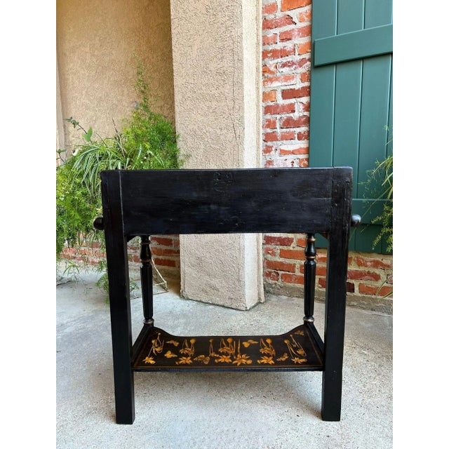 Antique English Sofa Side Table Decoupage Botanical Floral Black Gold C1890 For Sale - Image 12 of 18