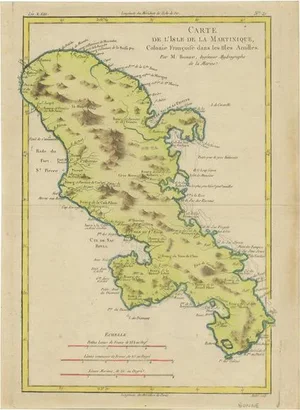 Antique Map of Martinique Island in the West Indies by Bonne, 1780