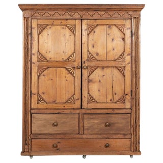 French Pine Armoire Housekeepers Cupboard, 1900s For Sale