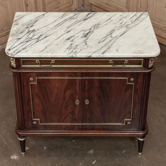 French Mahogany Louis XVI Style Two-Door Buffet With Carrara Marble Top For Sale - Image 16 of 18