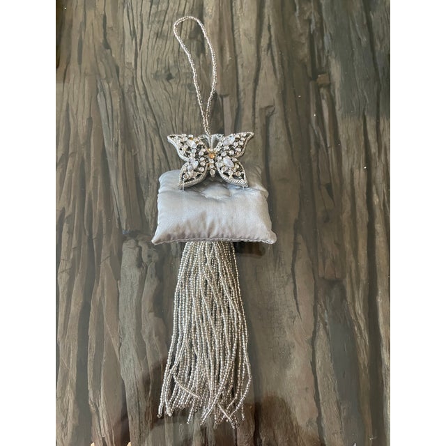 Vintage Gray Beaded Butterfly Tassel For Sale - Image 4 of 4