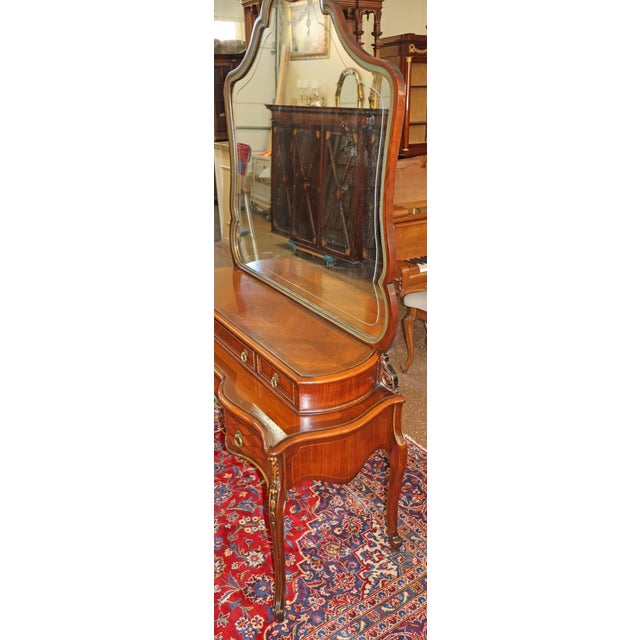 French Louis XV Style Walnut Inlaid Acid Etched Vanity Circa 1920's For Sale - Image 10 of 16