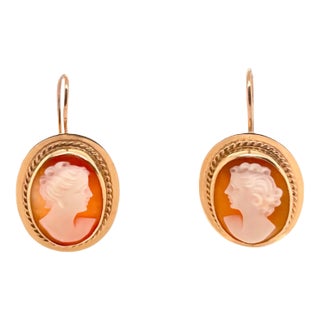 Vintage 14k Gold Victorian Style Cameo Pierced Earrings - 2 Pieces For Sale