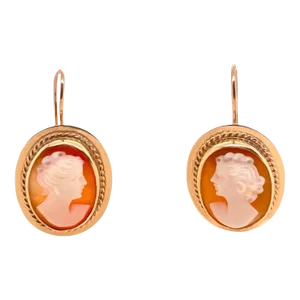 Vintage 14k Gold Victorian Style Cameo Pierced Earrings - 2 Pieces
