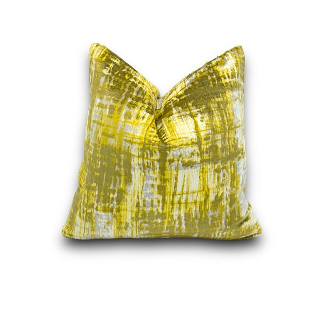 This handmade 16" x 16" decorative pillow cover features Black Edition’s Jackson velvet in the colorway Fenugreek, a...