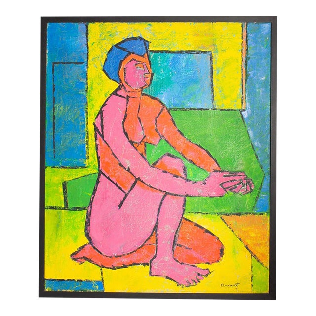 Abstract Oil on Canvas Painting of a Nude Figure by Oravetz For Sale