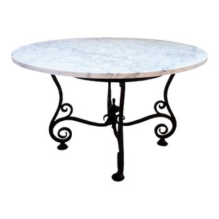 Vintage 54" Round Carrara Marble & Iron Center Table For Sale