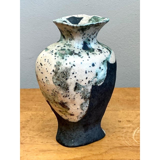 Black Vintage Abstract Glazed Ceramic Vase For Sale - Image 8 of 12