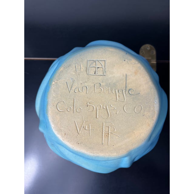 1930s Artus Van Briggle Art Deco Green Glazed Lotus Flower Bud Shaped Art Pottery Bowl For Sale - Image 5 of 8