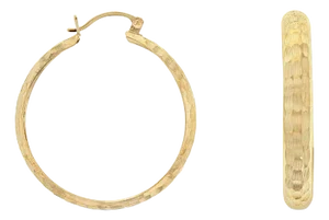Hammered Textured 32mm Gold Hoop Earrings 14k Yellow Gold, 2 Pieces