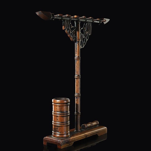 Chinese Vintage Huali Wood Brush Pot and Rest - Literati Desk Accessory For Sale - Image 3 of 9