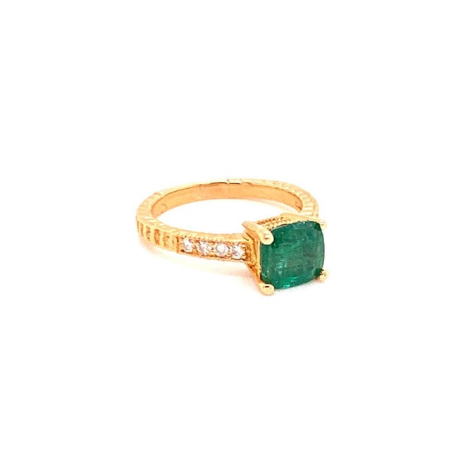 Metal Diamond Emerald Ring 14k Gold 2.01 TCW Women Certified For Sale - Image 7 of 8