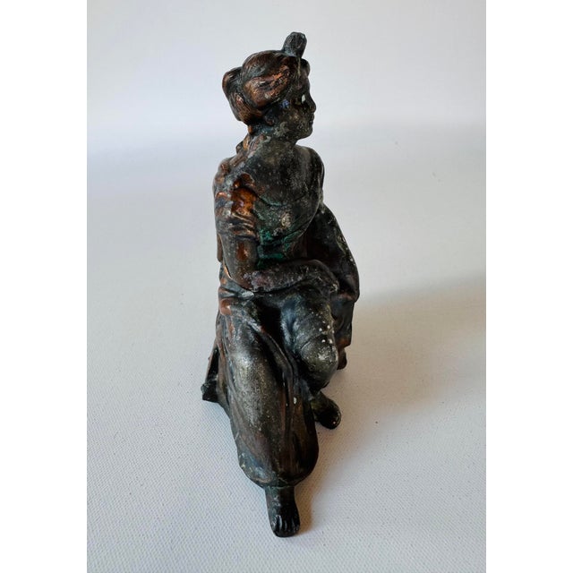 Antique Ansonia Figural Clock Top Seated Woman With Lyre Cast Metal Statue For Sale - Image 6 of 9